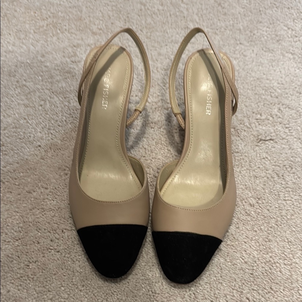 Marc Fisher Tan and Black Slingback Heels